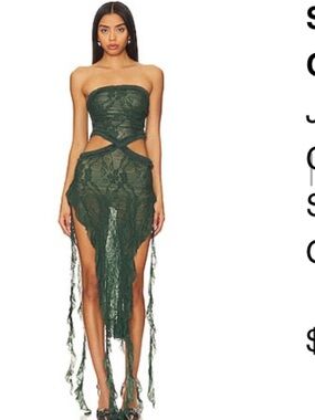 REVOLVE Ruffled Crinkled Halter Dress - Olive Green